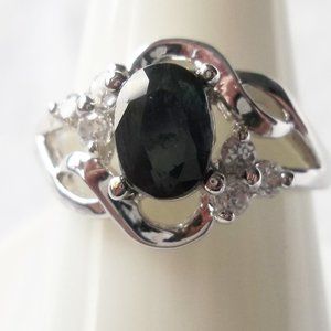 A black onyx and topaz ring, 925 silver, size 6.5, promise ring.